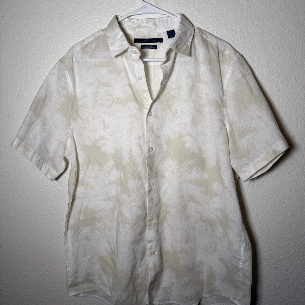 Perry Ellis Subtle Patterned White and Cream Shirt